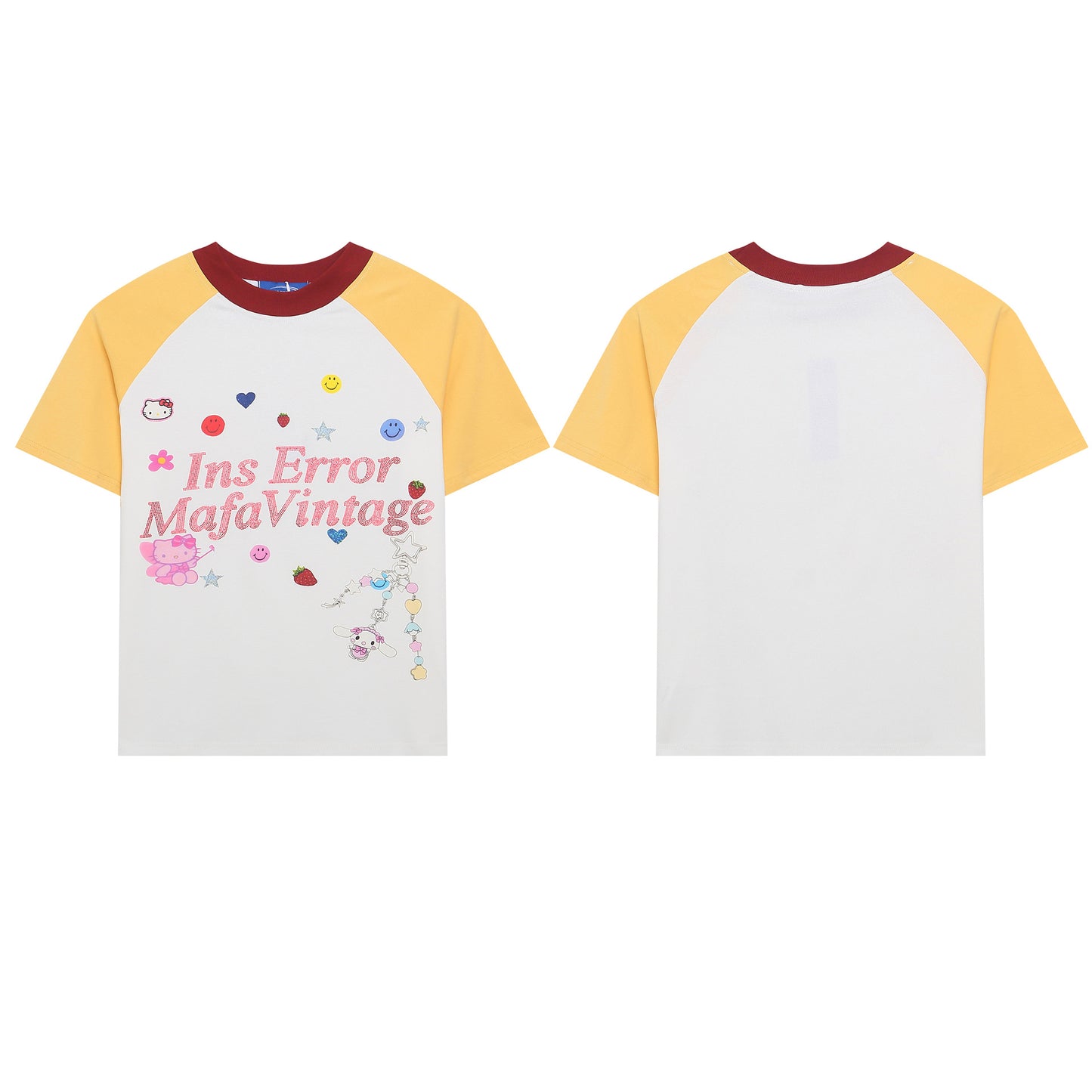 White women's slimming short sleeve T-shirt lifestyle look – Y2K streetwear style at TeenStylo