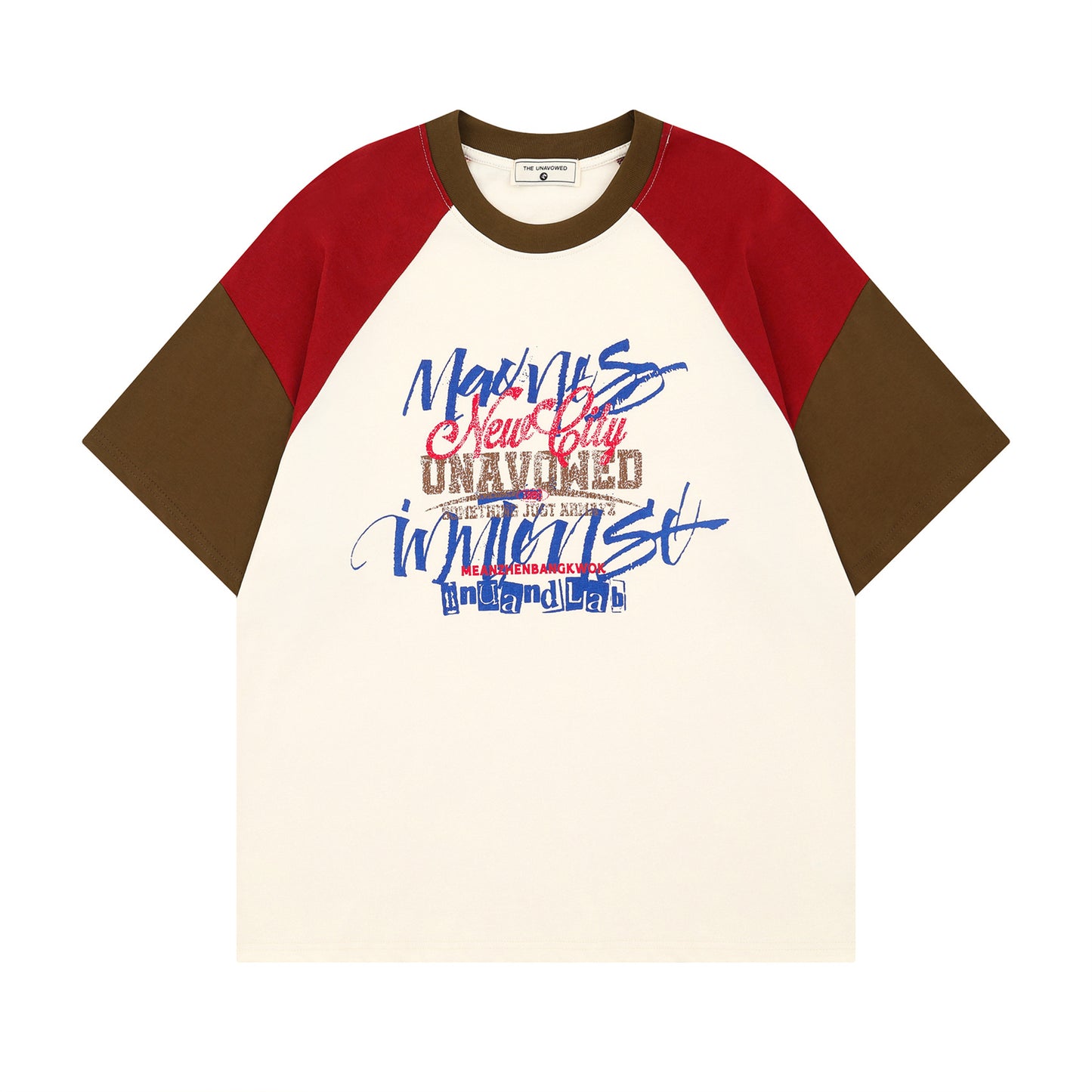 Apricot raglan sleeve colorblock sweatshirt with hand-painted letters lifestyle shot at TeenStylo