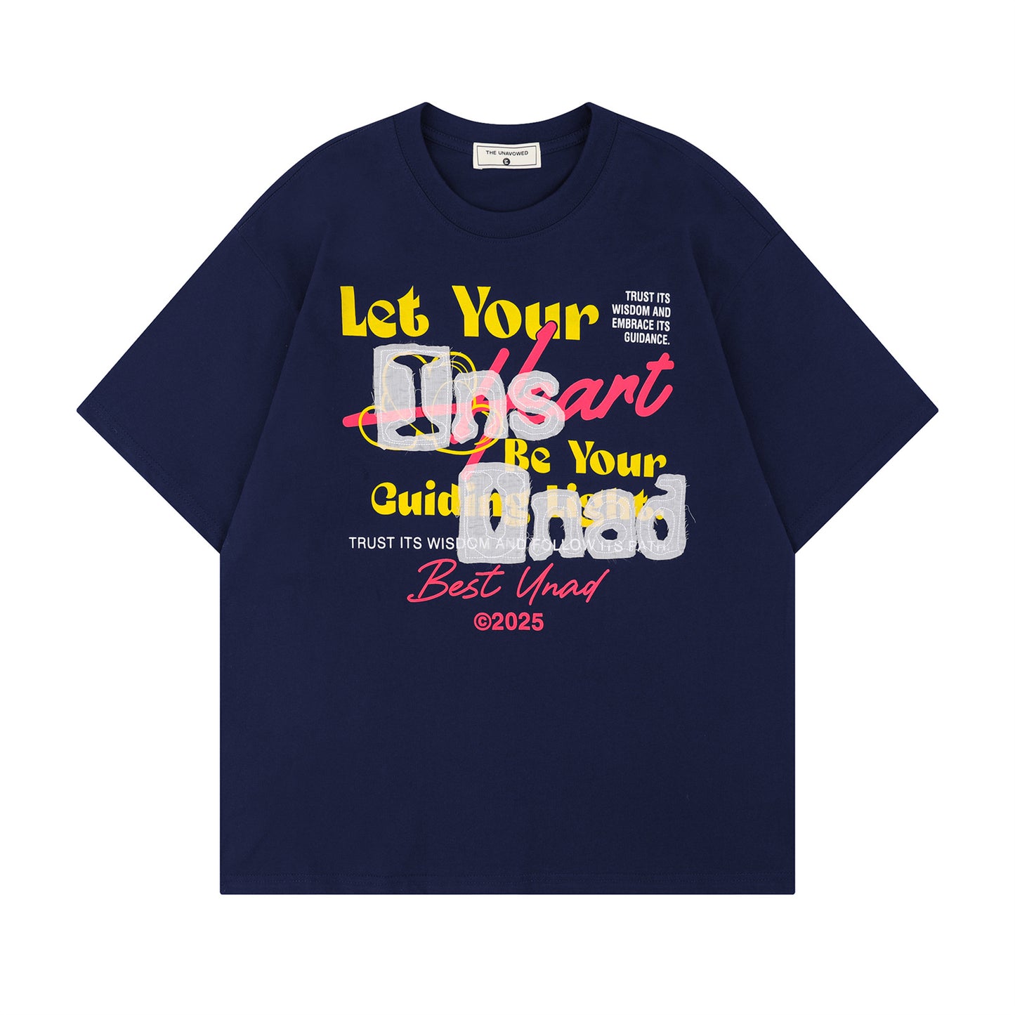 Navy blue unisex letter print crew neck short sleeve t-shirt lifestyle shot TeenStylo