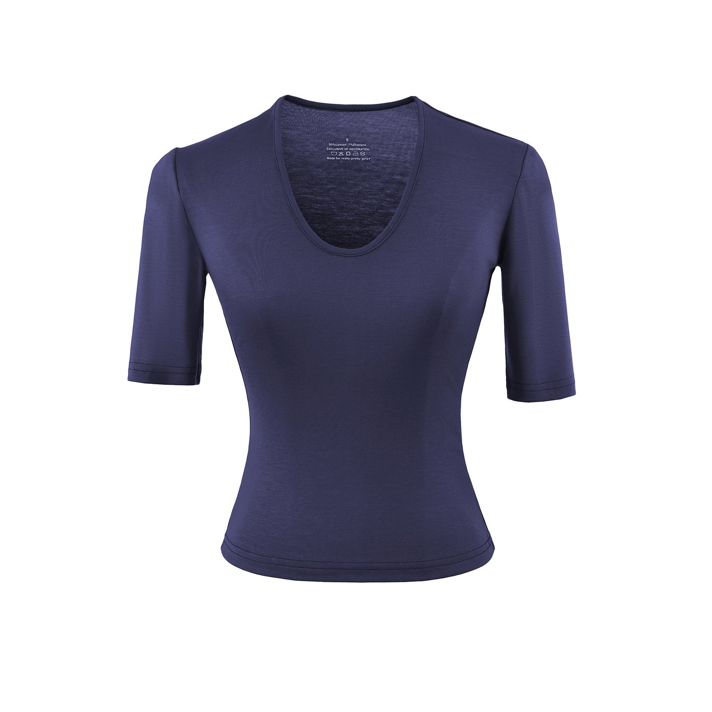 Navy blue women's U-neck mid sleeve T-shirt streetwear style unisex casual lifestyle look | TeenStylo
