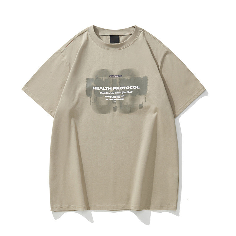 Khaki men's loose casual short sleeve t-shirt relaxed streetwear style lifestyle shot TeenStylo