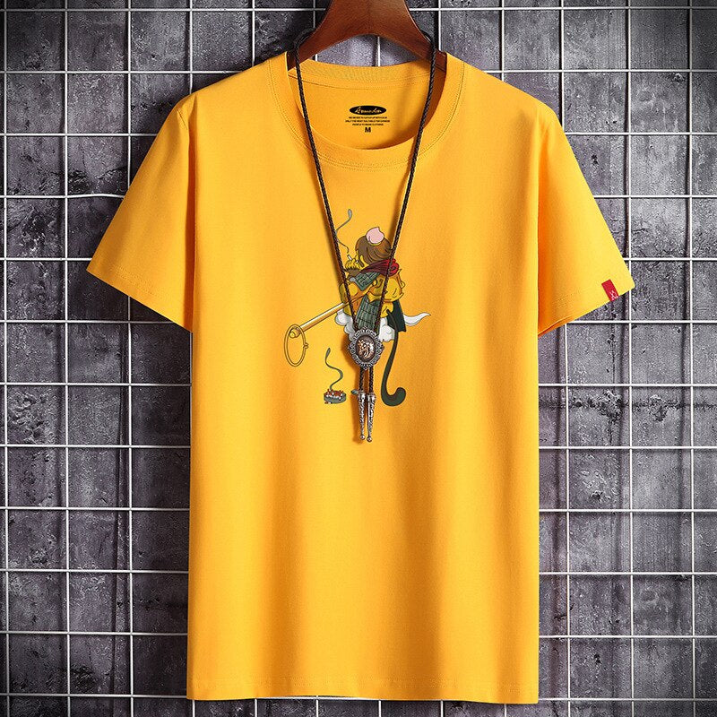 Men's white anime graphic t-shirt summer fashion streetwear lifestyle shot TeenStylo