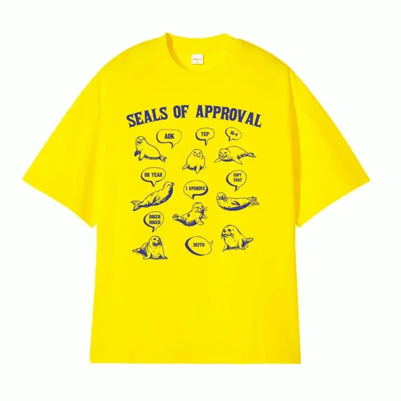 Yellow Seals of Approval Funny Meme Retro Unisex T-Shirt lifestyle photo TeenStylo
