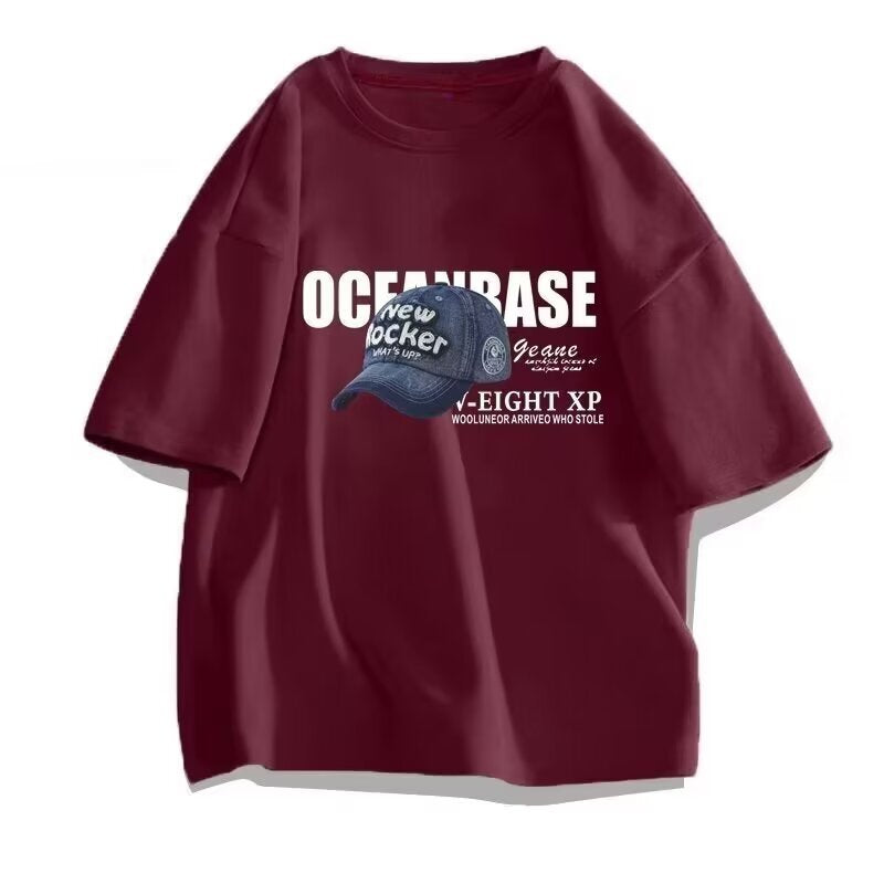 Burgundy men's short sleeve cotton crewneck t-shirt lifestyle look streetwear style TeenStylo