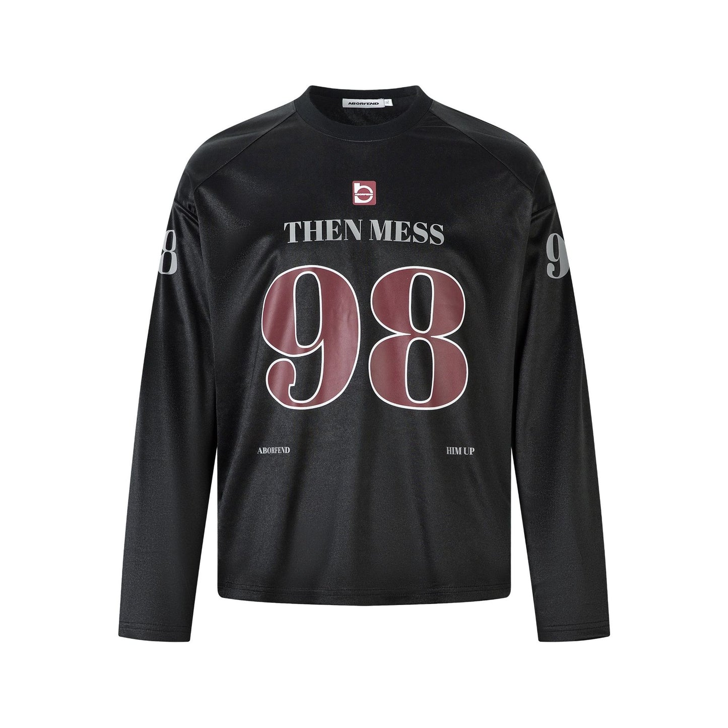 Black men's loose fit graphic print long sleeve t-shirt lifestyle shot - streetwear style | TeenStylo