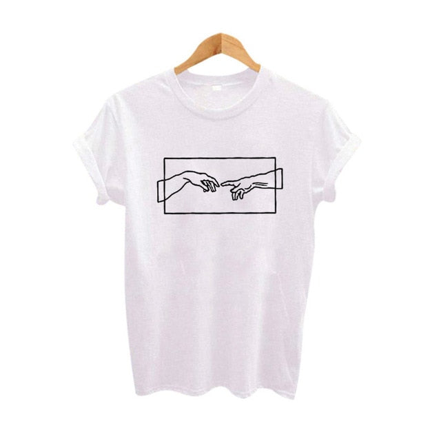 Black women's fashion print t-shirt lifestyle shot, Y2K streetwear style unisex tee at TeenStylo