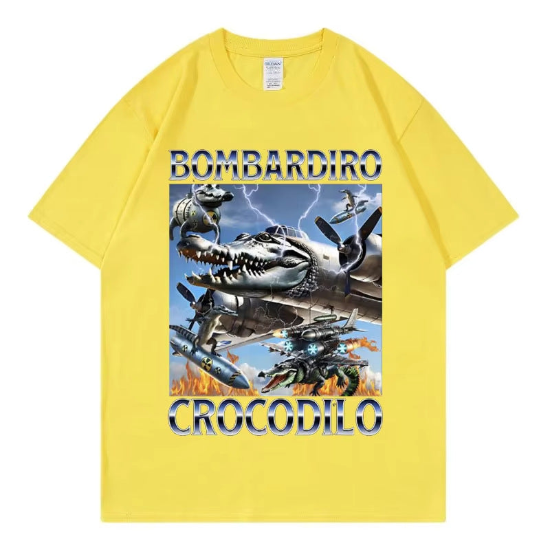Unisex Bombardiro Crocodilo Plane Bomber graphic tee in Q10 streetwear lifestyle style at TeenStylo
