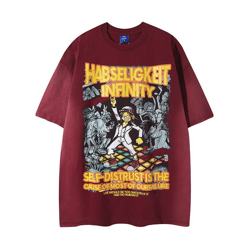 Dark reddish brown graffiti evil cool boy unisex hip hop short sleeve t-shirt streetwear lifestyle look TeenStylo