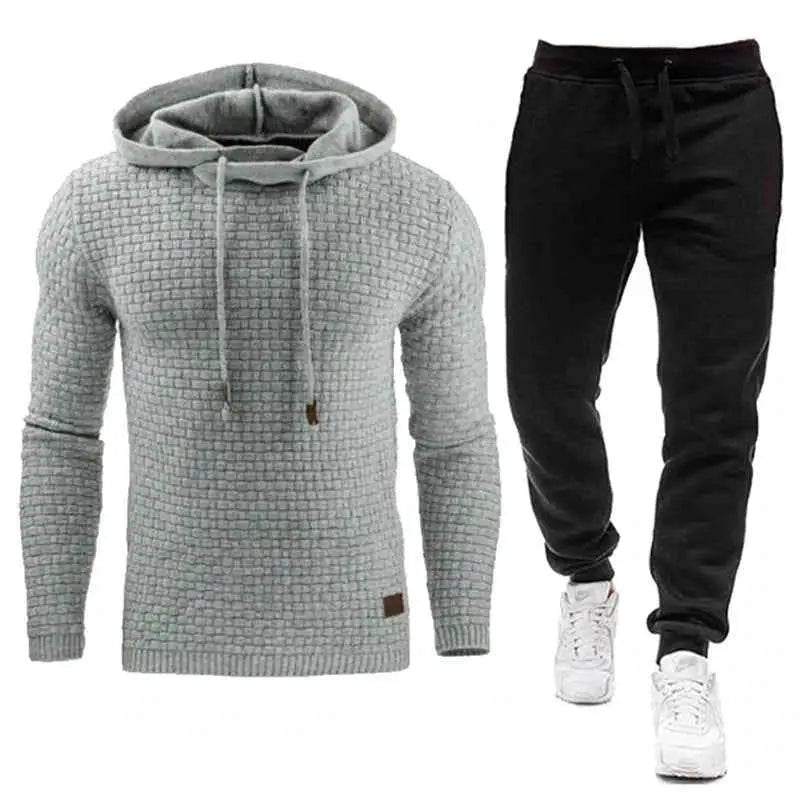 2021 New Men Tracksuit Hooded Sweatshirt and Pants Set Solid Color Casual Sportswear S to 5XL Plus Size