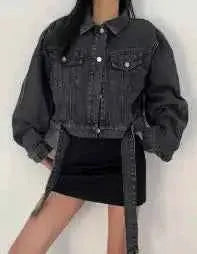 Two Colors Womens Casual Denim Jacket 2025 Spring Long Sleeve Cropped Streetwear For Women And Girls