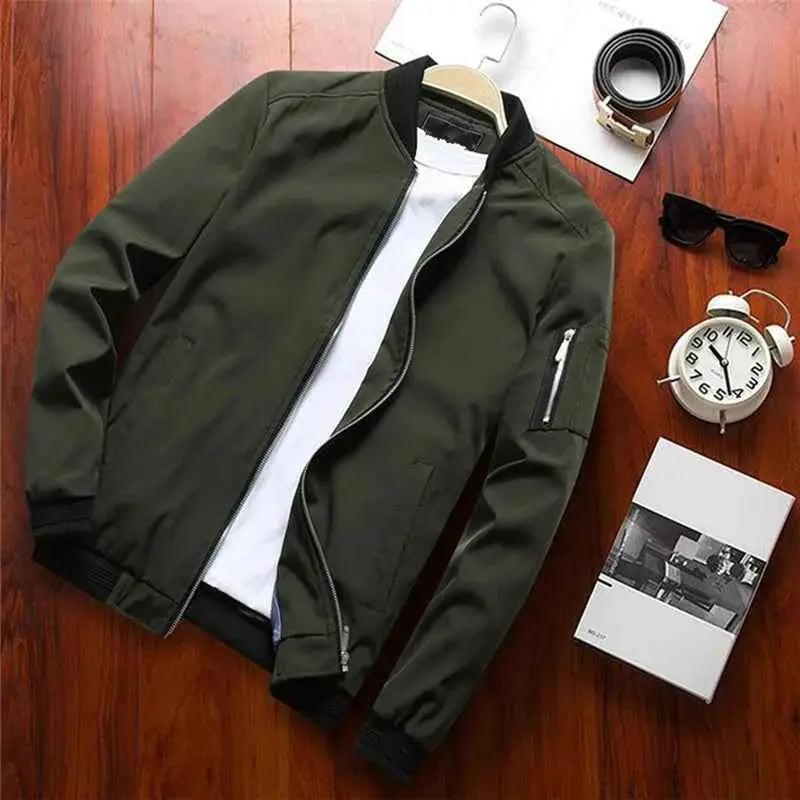 Mens Slim Fit Baseball Style Bomber Jacket Windbreaker With Zip Long Sleeve Outerwear Brand Clothing