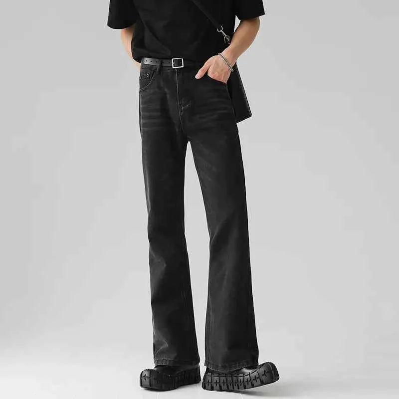 Men Comfortable Baggy Jeans For Commute Casual Denim Pants Bell Bottom Straight Leg Vintage Korean Style Trousers