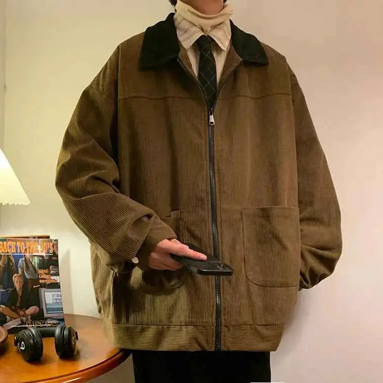American Style Vintage Men Bomber Jacket 2025 Zipper Windbreakers Cargo Outerwear Autumn Loose Fit