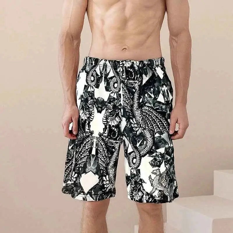 Mulberry Silk Printed Casual Shorts For Men Breathable Beach Pants And Home Pajama Shorts