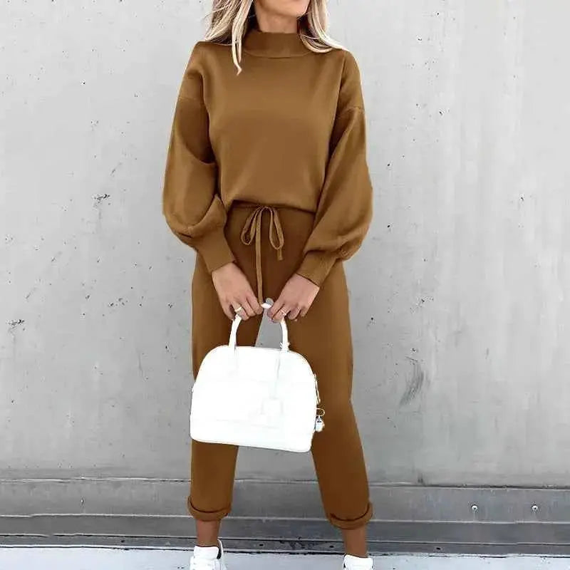 Women Fleece Lined Tracksuit Set High Collar Hoodie Sweatshirt Jogger Winter Sportswear TeenStylo