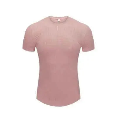 Mens Muscle Shirt Short Sleeve Casual Slim Fit Workout Tee Striped Curved Hem Lightweight Elastic For Athletic Training