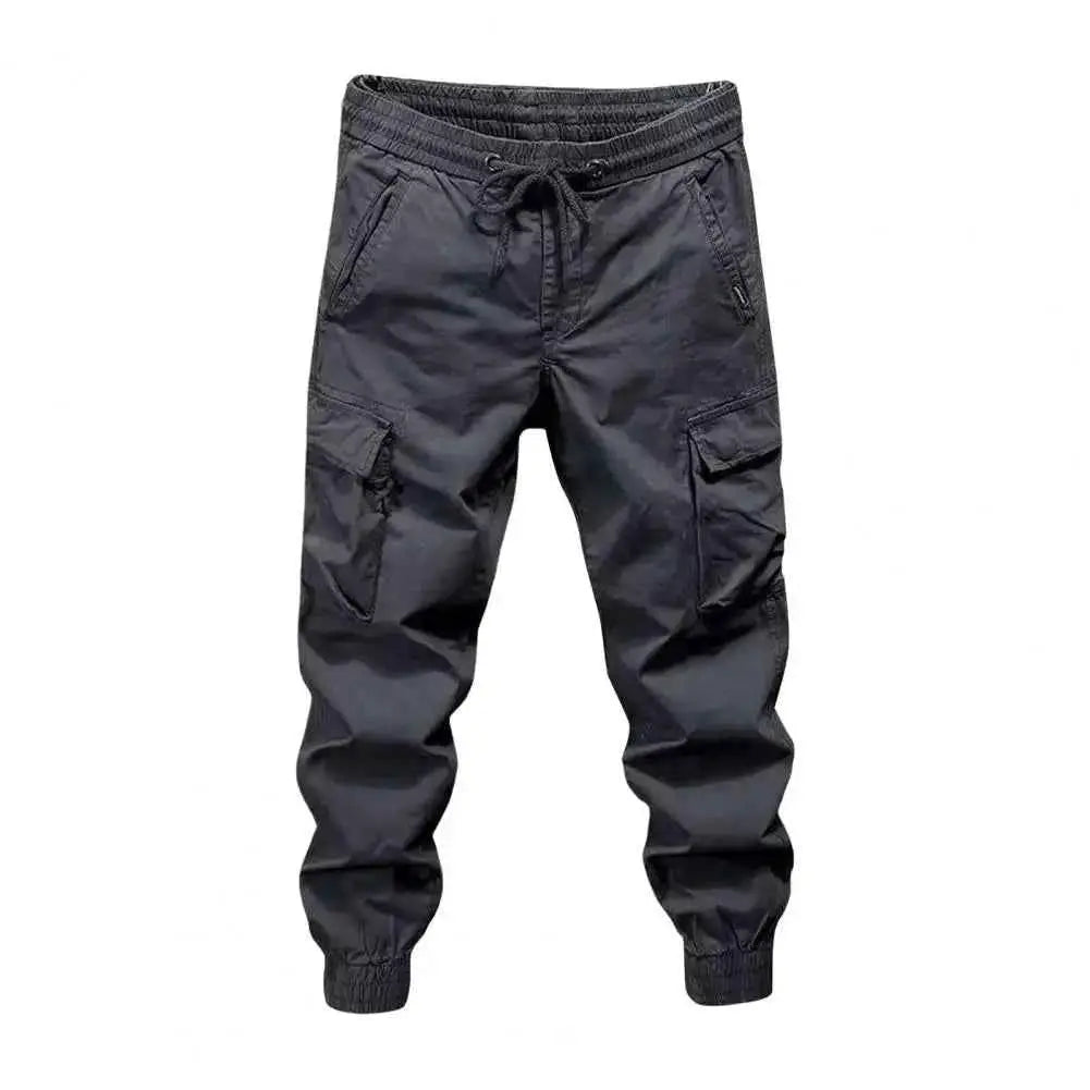 Men's Cargo Pants With Multiple Pockets Streetwear Joggers Elastic Drawstring Waist Full Length Plus Size Trousers