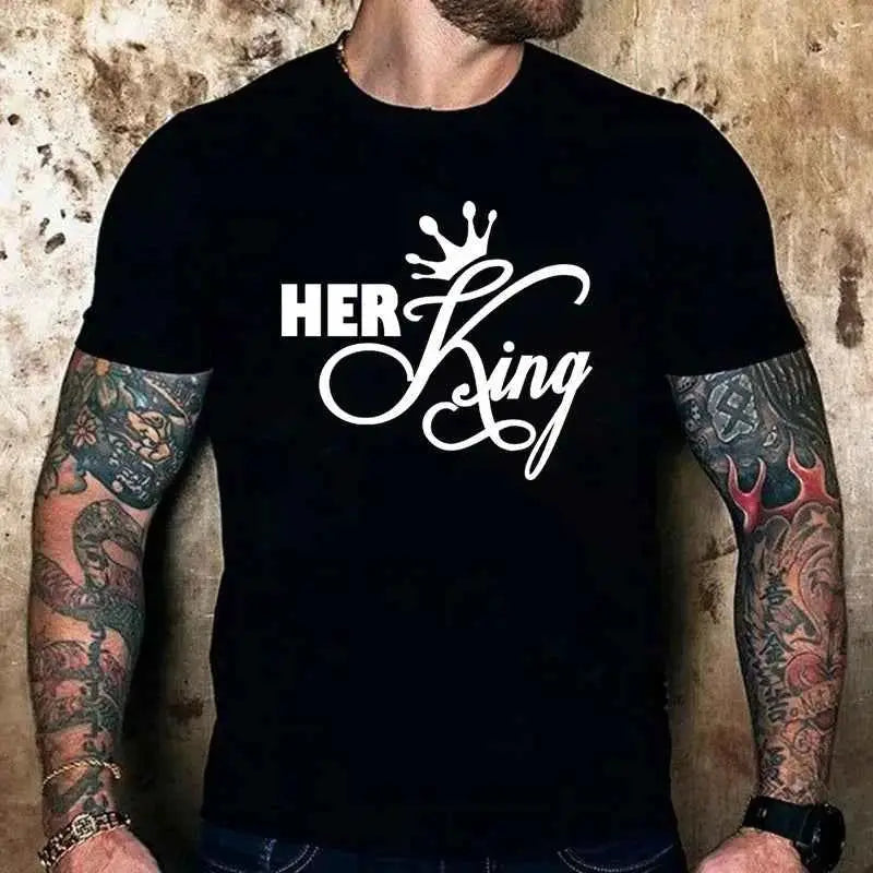 Her King His Queen Couples T Shirt Crown Print Couple Tee Shirt Summer Fashion Women Casual Lovers Tee Shirt