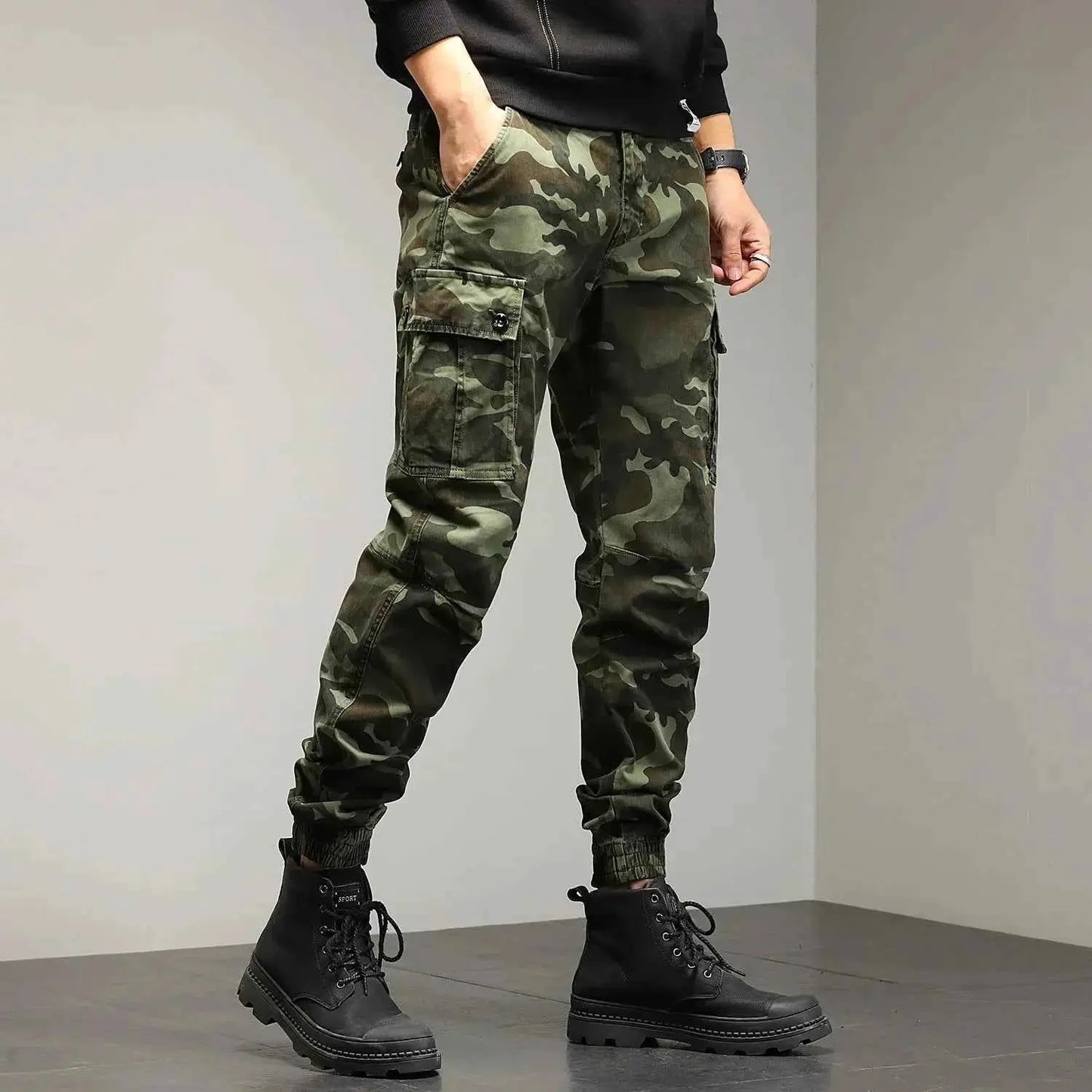 HIQOR Red Cargo Pants For Men Outdoor Cotton Camouflage Trousers Work Joggers Streetwear Camo Hiking Pants