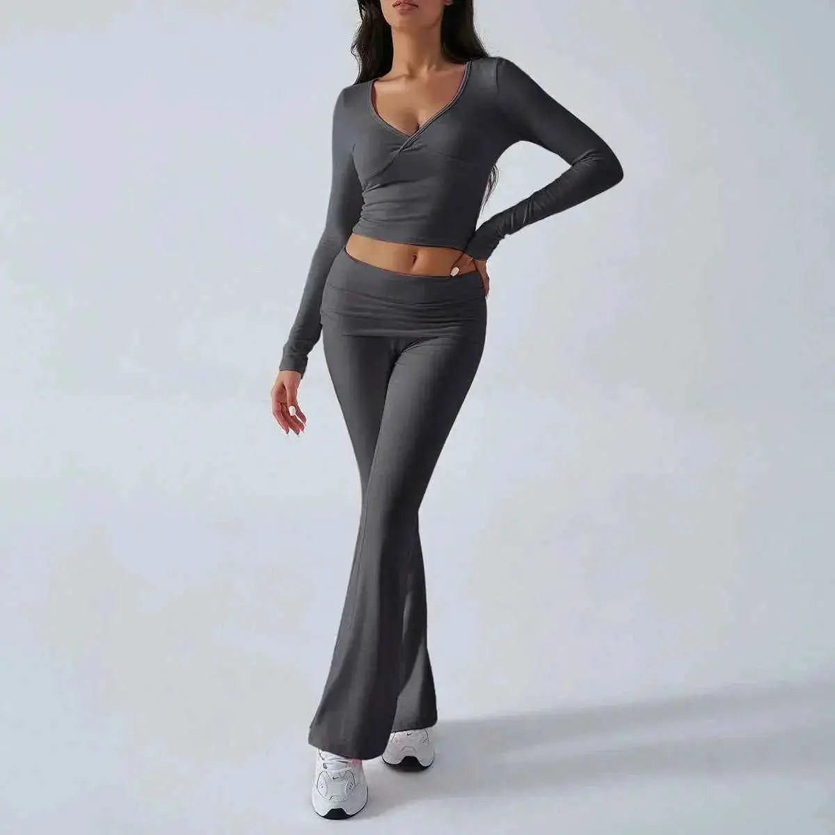 Women's Casual Sporty Knitted Sleeve Top And Long Pants Two Piece Outfit | TeenStylo — TeenStylo