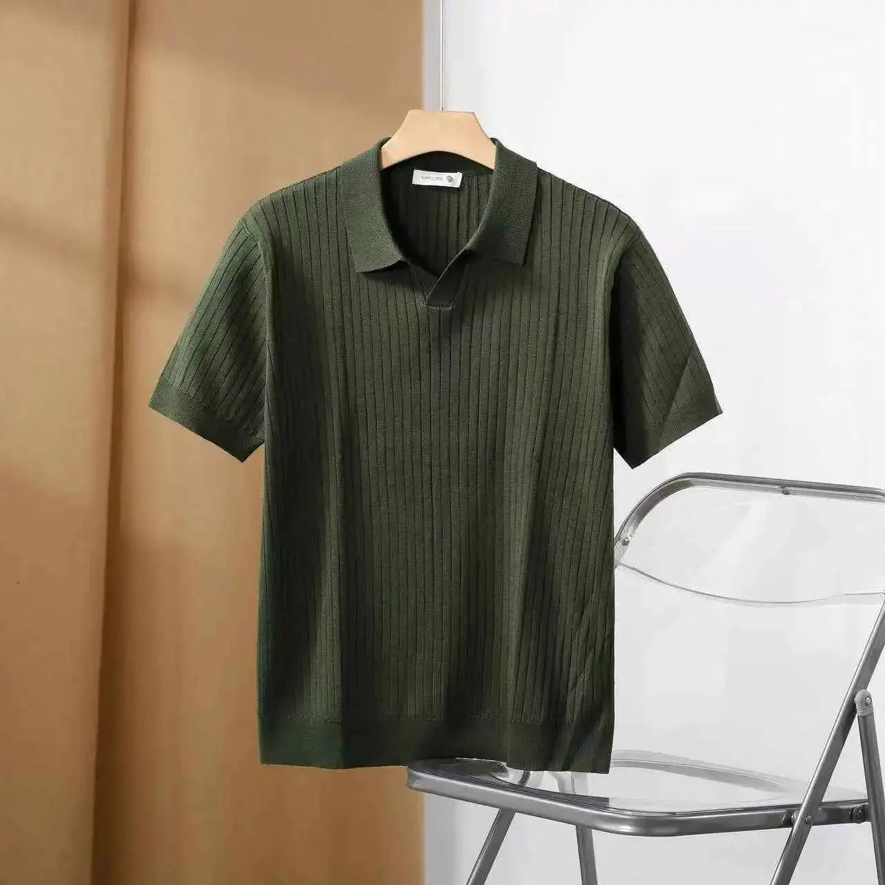 Men Slim Fit Polo Shirt Solid Cotton Stretch Collared Tee Casual Summer Top For Everyday Wear