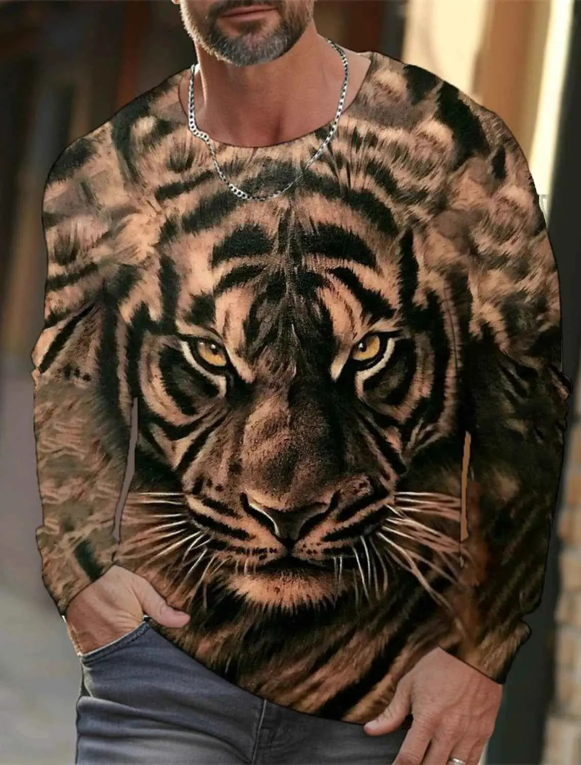 Tiger Graphic Men's Long Sleeve T Shirt 3D Full Printing Streetwear Casual O Neck Top Polyester Fashion