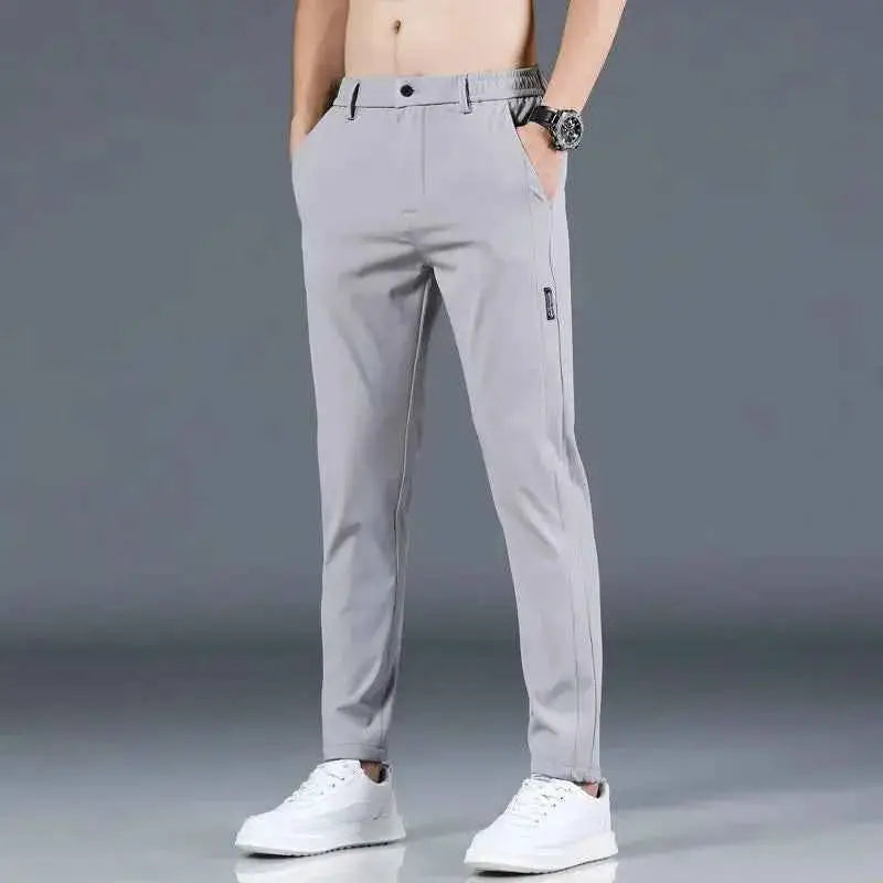 Summer Mens Casual Pants Slim Fit Trousers With Elastic Waist Lightweight Cool 28 To 38 Green Grey