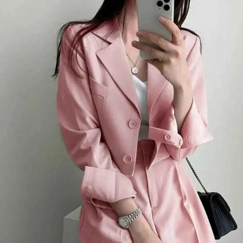 Women 2 Piece Suit Set Blazer Jacket And Straight Leg Pants Office Wear Ensemble Single Breasted Turn Down Collar
