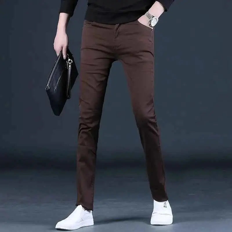 Men's Coffee Colored Casual Pants Korean Style Slim Fit Straight Trousers For Everyday Wear