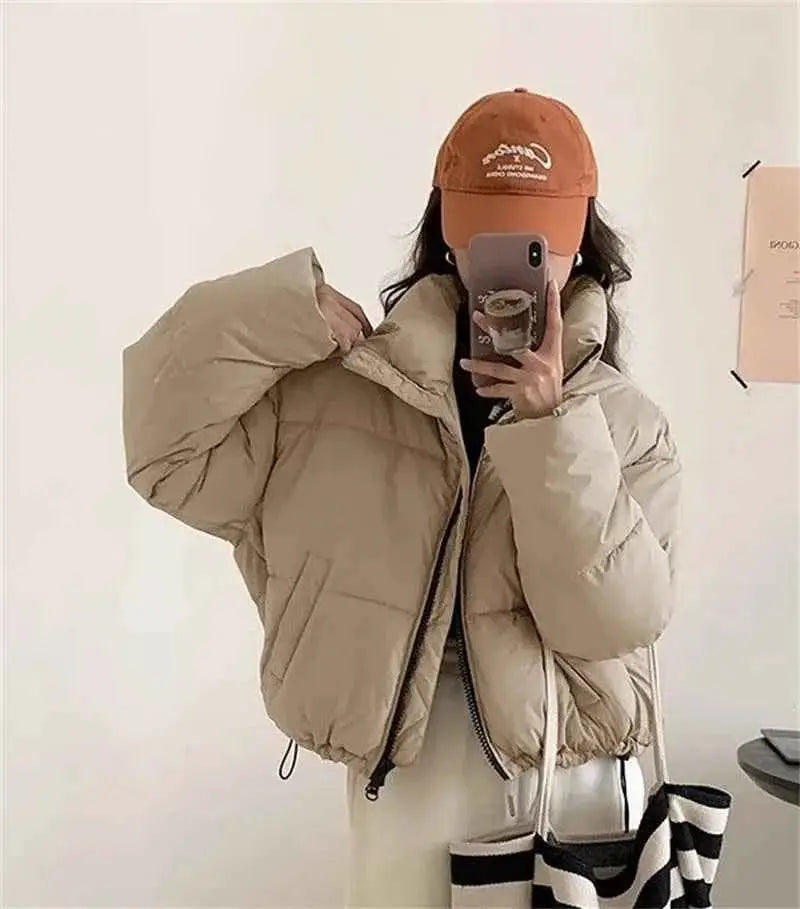 Women Solid Loose Puffer Jacket Winter Coat Warmth And Comfort For Daily Wear TeenStylo