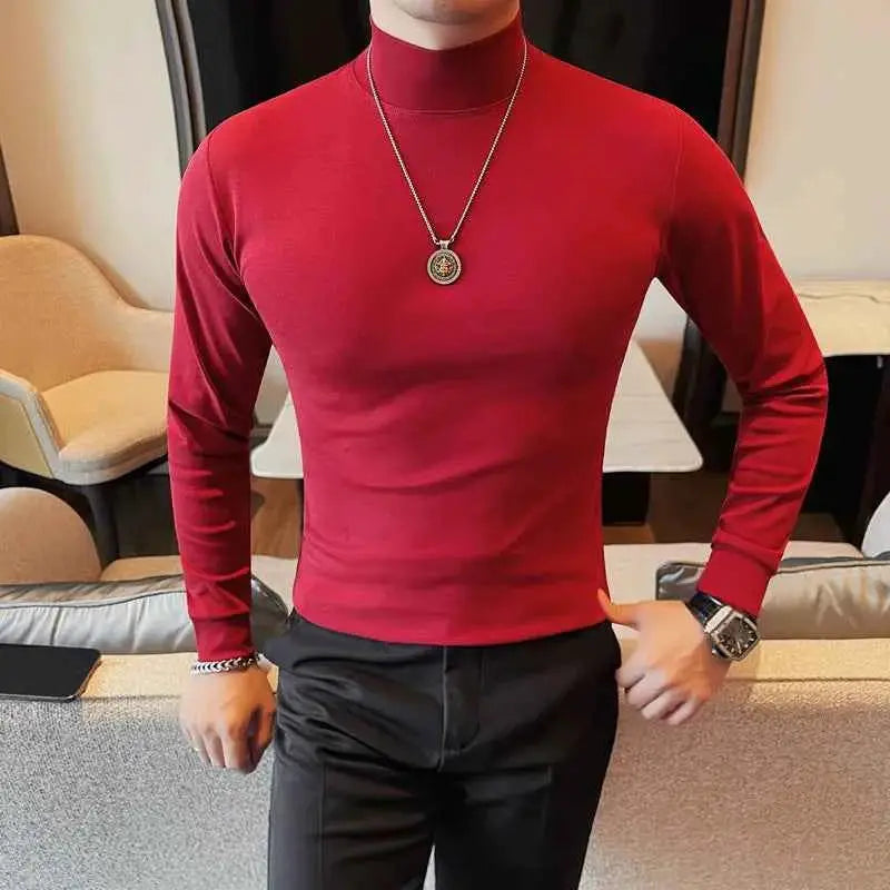 Men's Turtleneck Long Sleeve T Shirts Autumn Winter 2025 Slim Fit Casual Basic Tee Shirt Homme 5XL