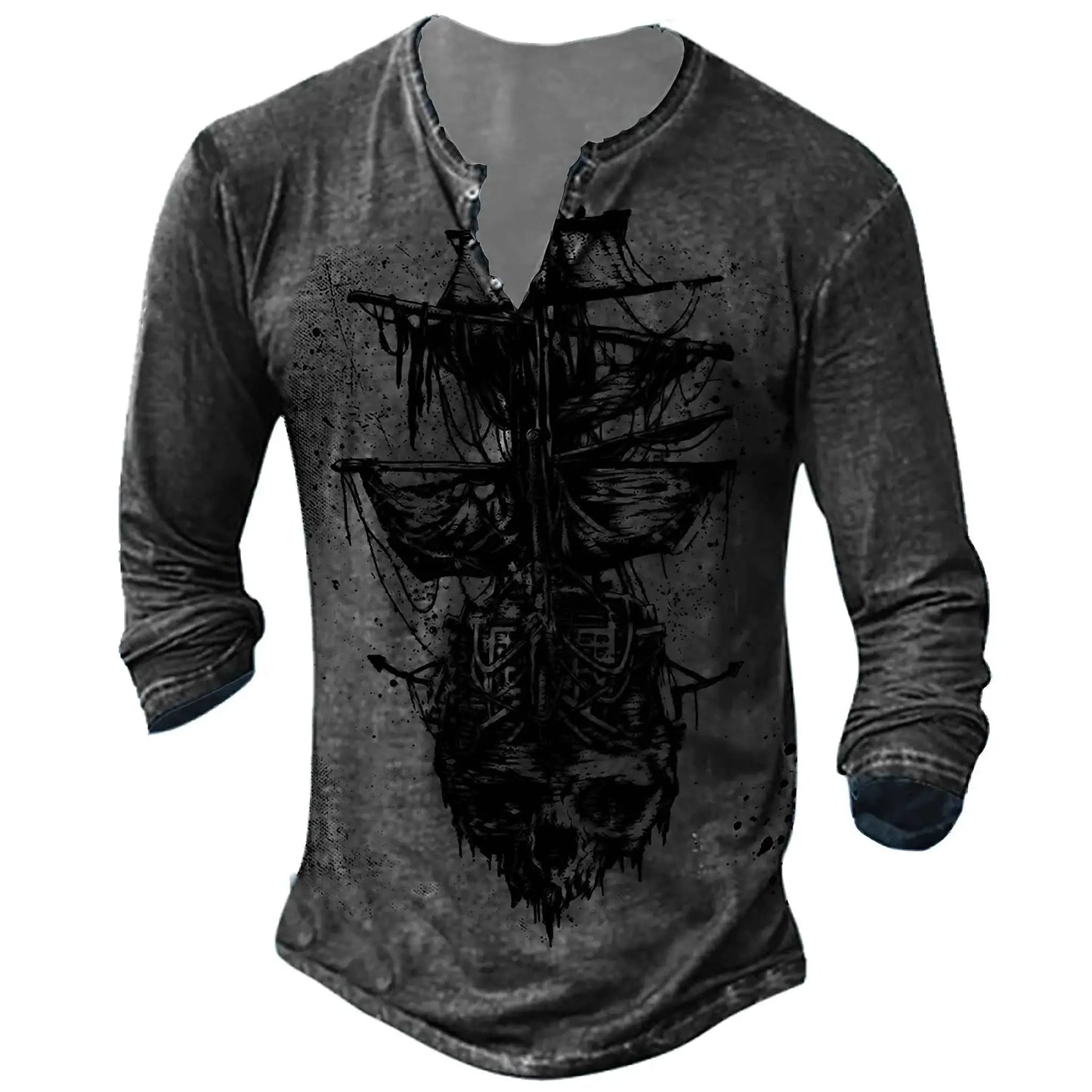 Vintage Men's Compass Graphic Long Sleeve Tee Oversized Streetwear 3D Print For Men