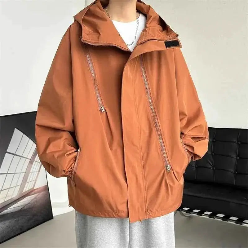 Mens Hooded Jacket Bomber Windbreaker Zipper Coat For Spring And Autumn Loose Cargo Casual Sportswear