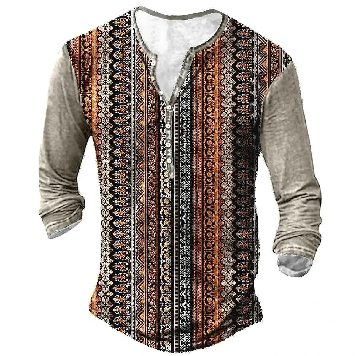 Vintage Style Men's Long Sleeve T Shirt Ethnic Graphic 3D Print Oversized Button Tee