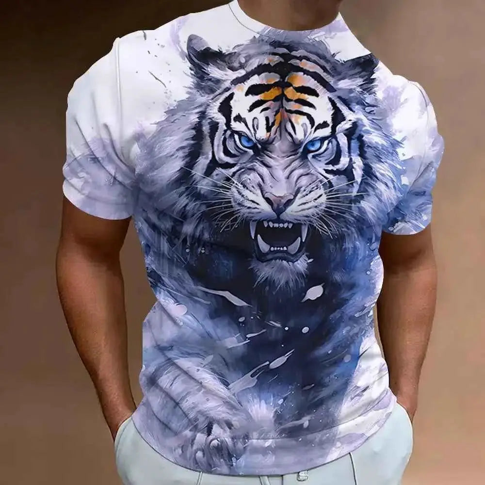 Tiger Print 3D T Shirt For Men Short Sleeve Round Neck Fashion Tee Summer Casual Top