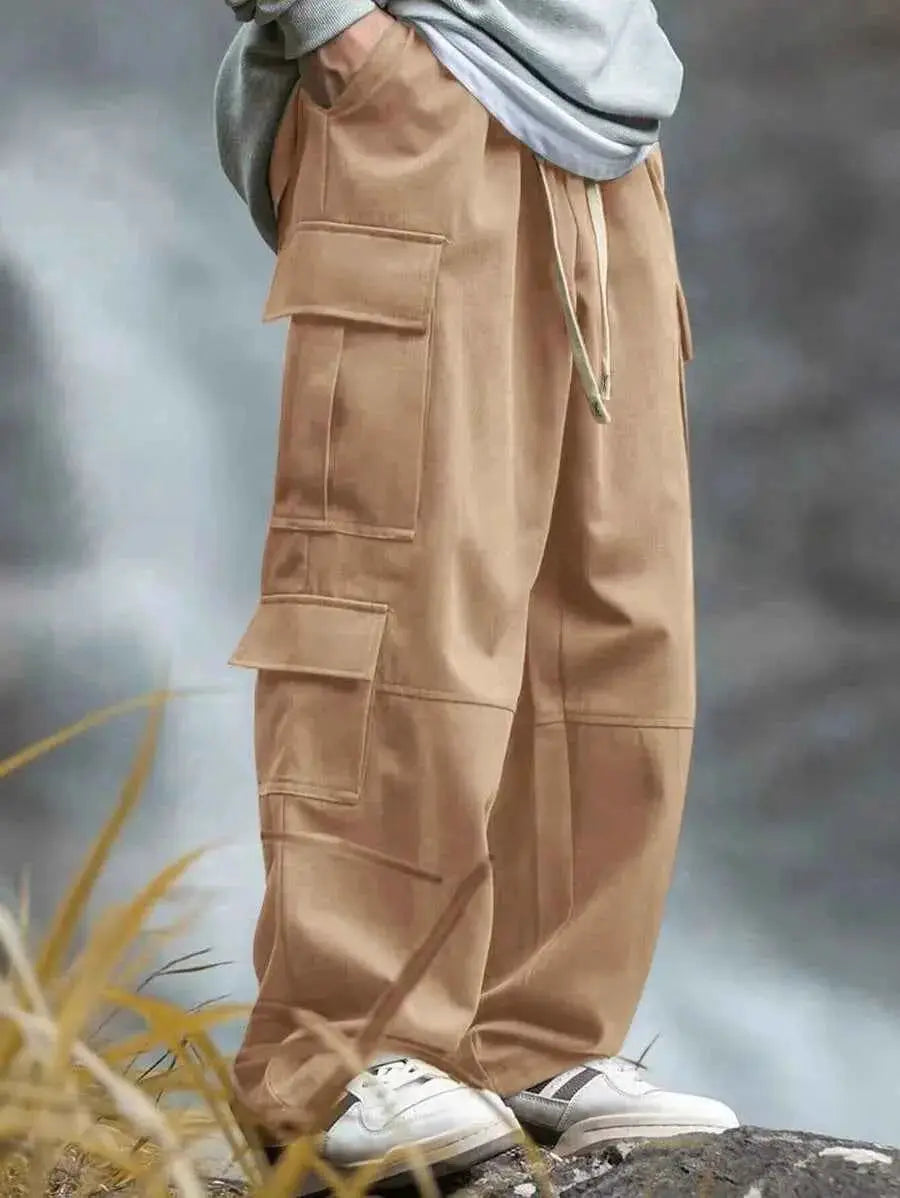 Men Cargo Pants With Patch Pockets Multi Pocket Outdoor Utility Baggy Work Urban Trousers