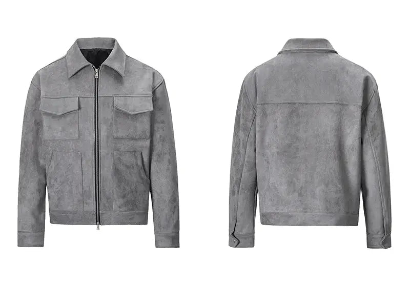 Men's Suede Bomber Jacket Streetwear Harajuku Vintage Cargo Pocket Outerwear | TeenStylo - TeenStylo