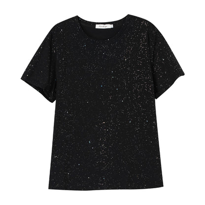 Black women's loose short sleeve T-shirt front view – Y2K streetwear unisex tee | TeenStylo