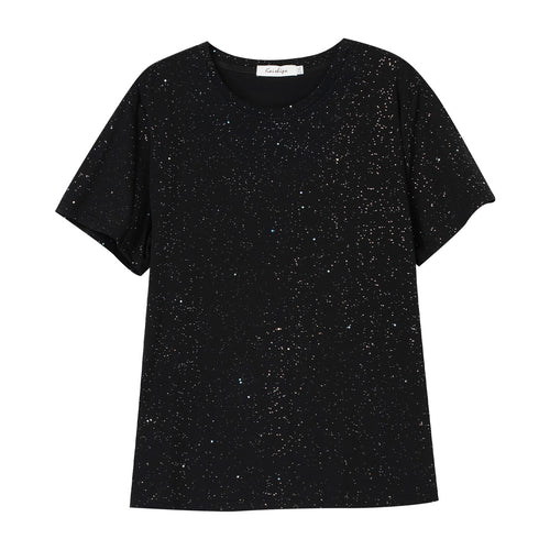 Black women's loose short sleeve T-shirt front view – Y2K streetwear unisex tee | TeenStylo