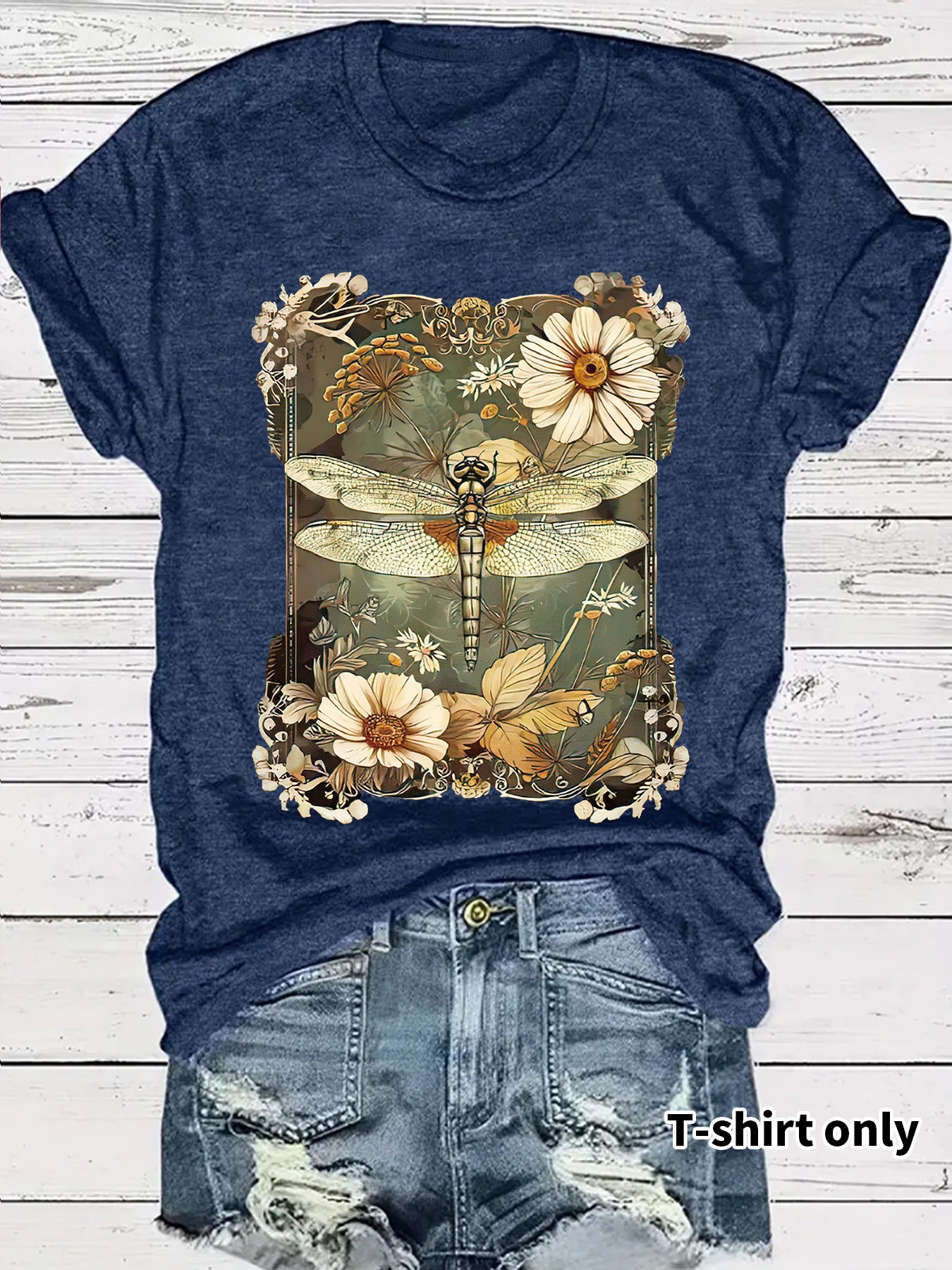 Royal blue unisex dragonfly print short sleeve t-shirt lifestyle shot | TeenStylo