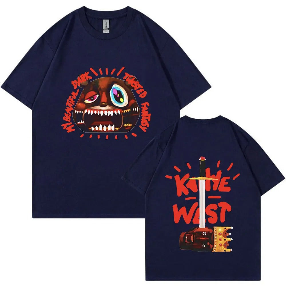 Close-up detail of Kanye West Graduation album graphic tee unisex streetwear style at TeenStylo