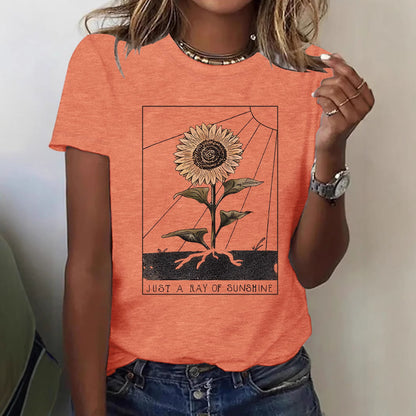 Royal Blue sunflower print short sleeve T-shirt women's unisex front view TeenStylo