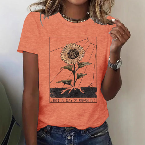Royal Blue sunflower print short sleeve T-shirt women's unisex front view TeenStylo