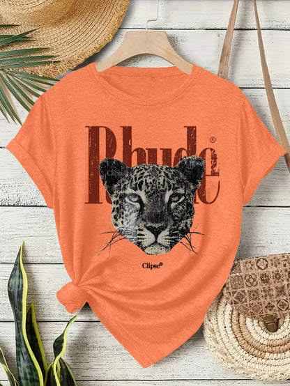 Flower orange Rhude text short sleeve unisex T-shirt lifestyle shot TeenStylo