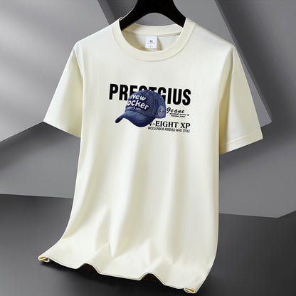 Men's apricot short sleeve cotton crewneck t-shirt lifestyle shot streetwear style TeenStylo