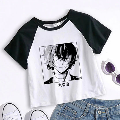 Unisex white anime Bungou Stray Dogs Chuuya crop top cartoon T-shirt lifestyle shot TeenStylo