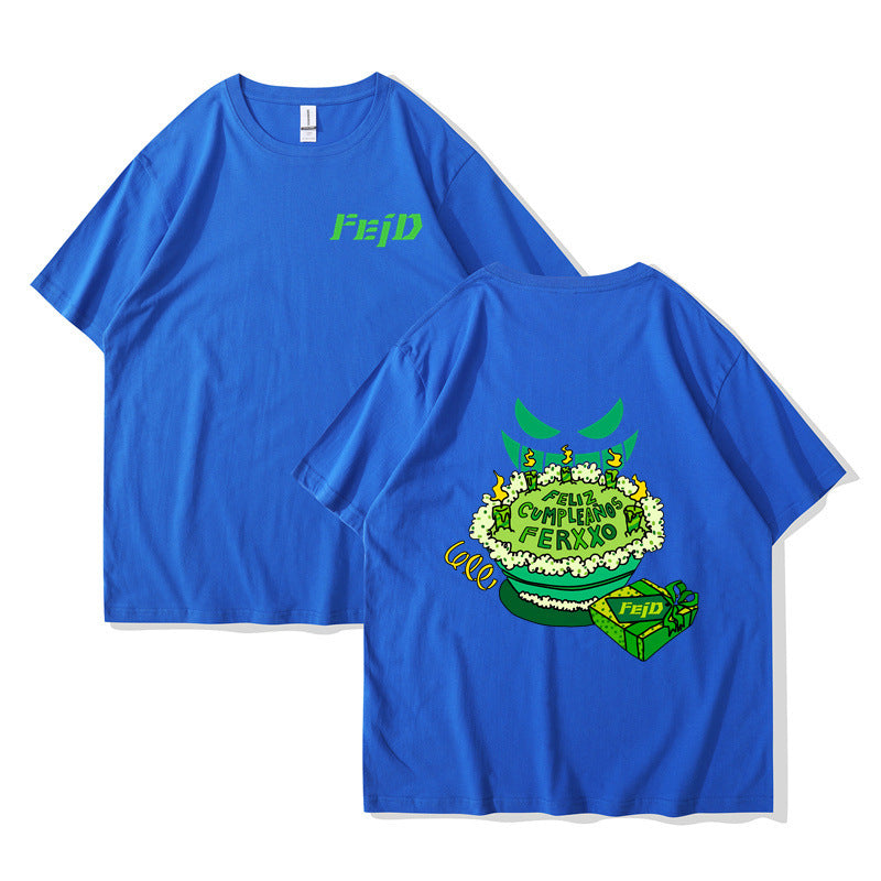 Light blue unisex Feliz Cumpleanos Ferxxo Tour graphic t-shirt streetwear style lifestyle shot | TeenStylo