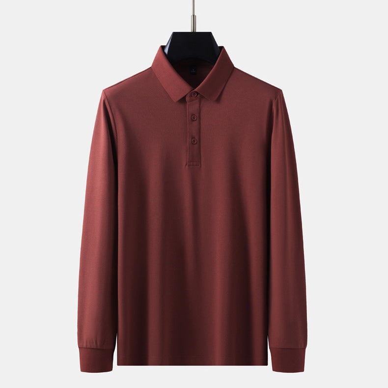 Black long sleeve polo shirt men's notch collar close-up detail stitching fabric texture TeenStylo