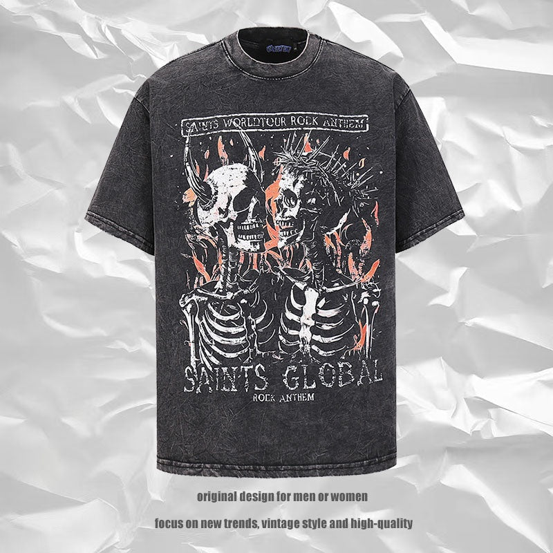 Back view of men's heavyweight pure cotton skull print T-shirt in colour 5324 streetwear style at TeenStylo