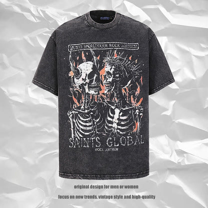 Back view of men's heavyweight pure cotton skull print T-shirt in colour 5324 streetwear style at TeenStylo